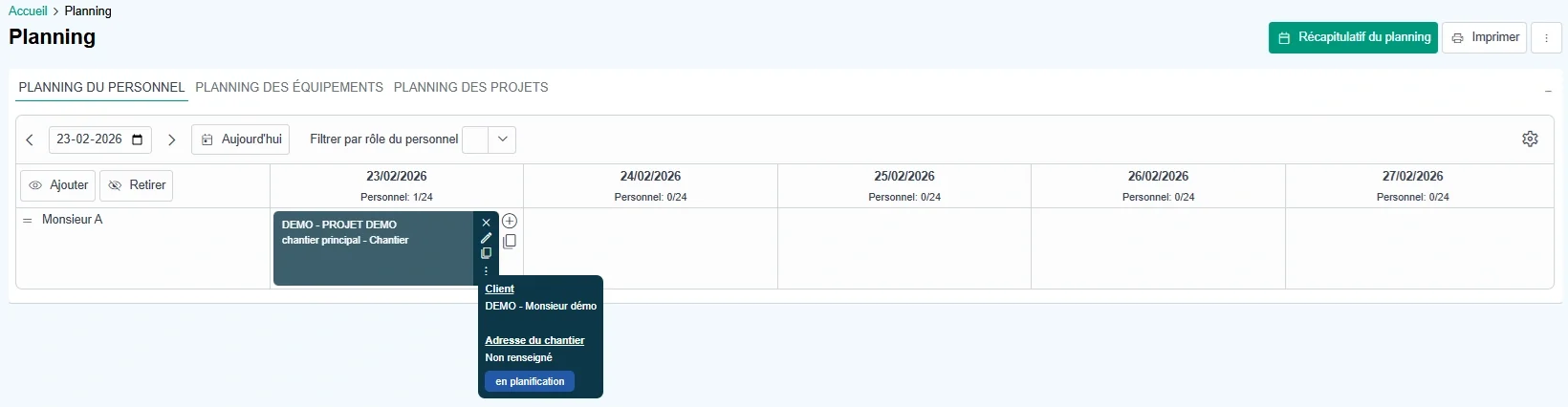 Planning informations