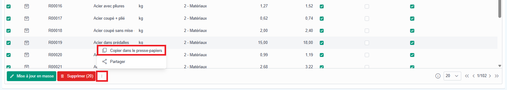 Copy-paste informations