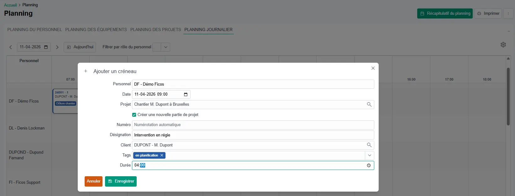 Planning informations