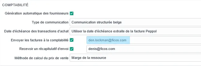 Configuration email comptabilité