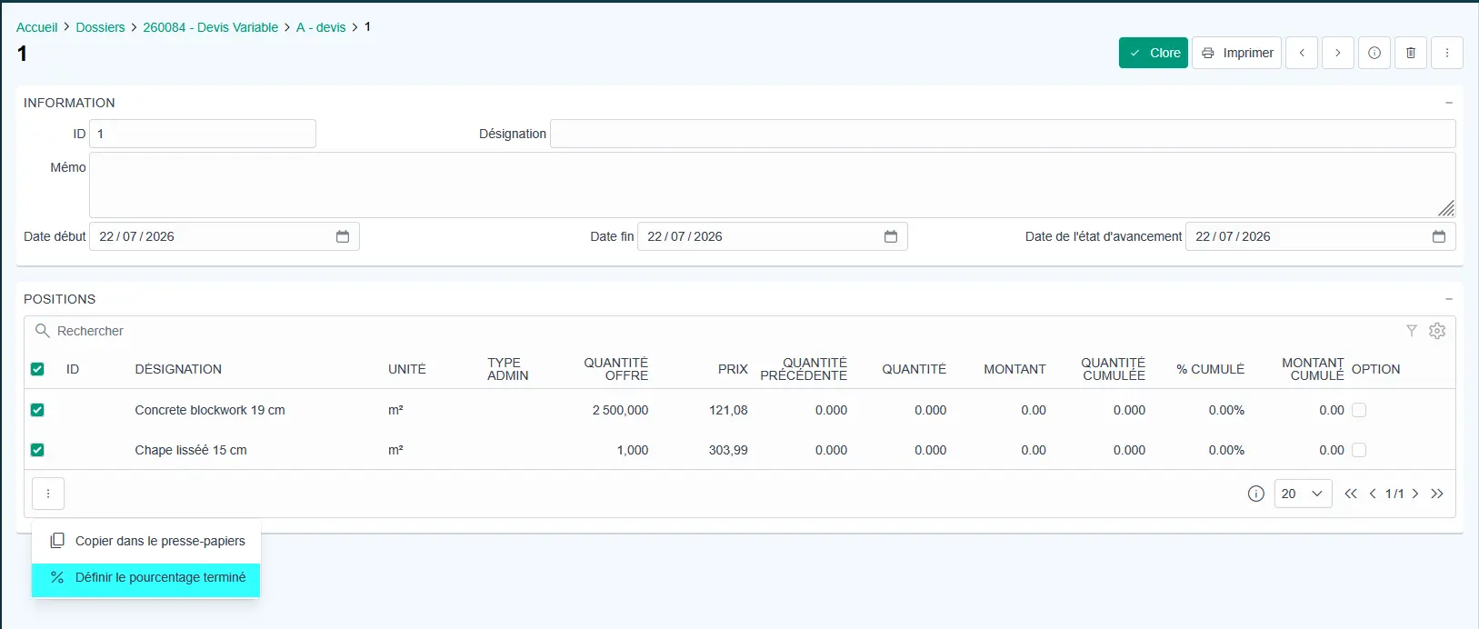 Updating the completed percentage in progress statements