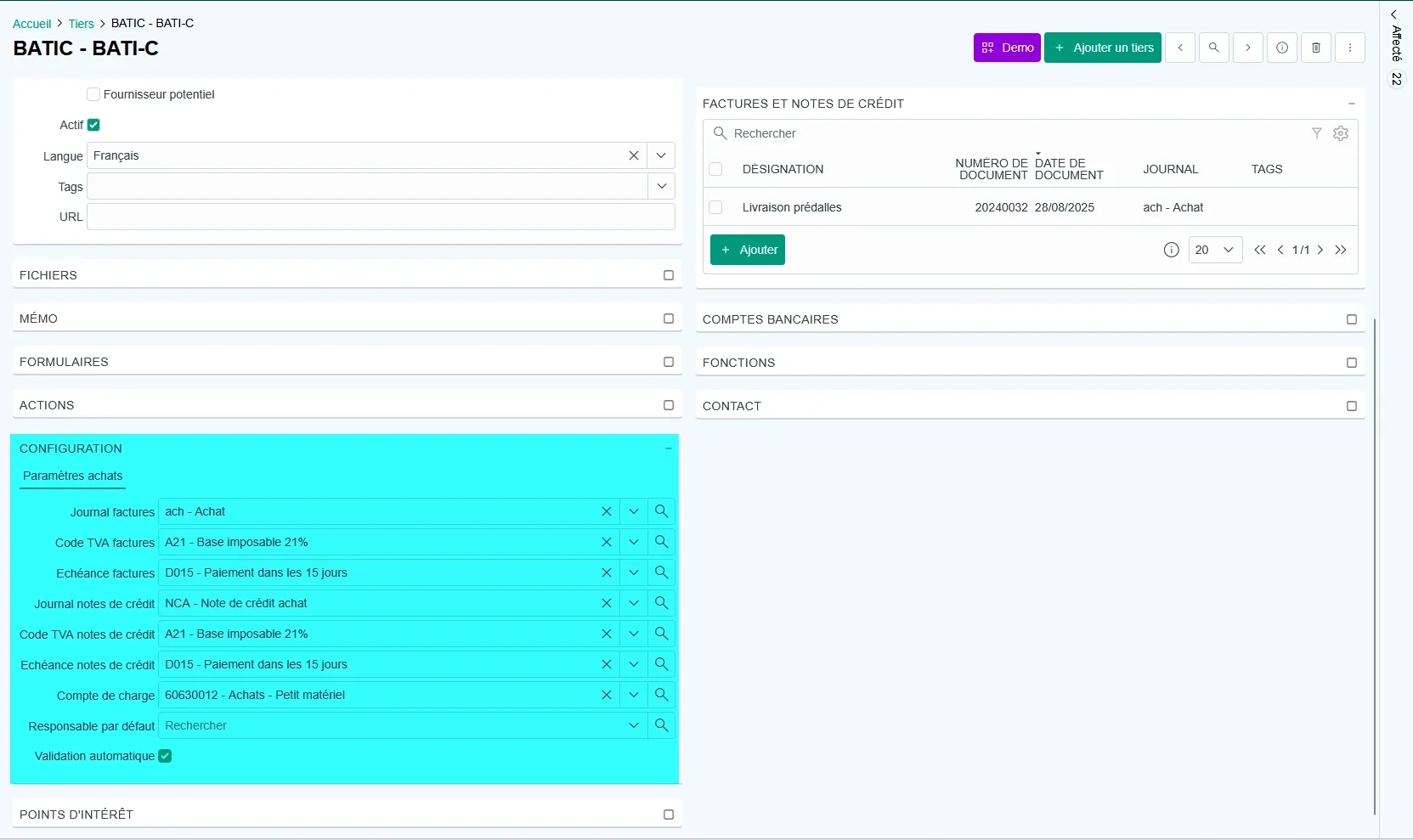 Configuration of automatic supplier invoice validation