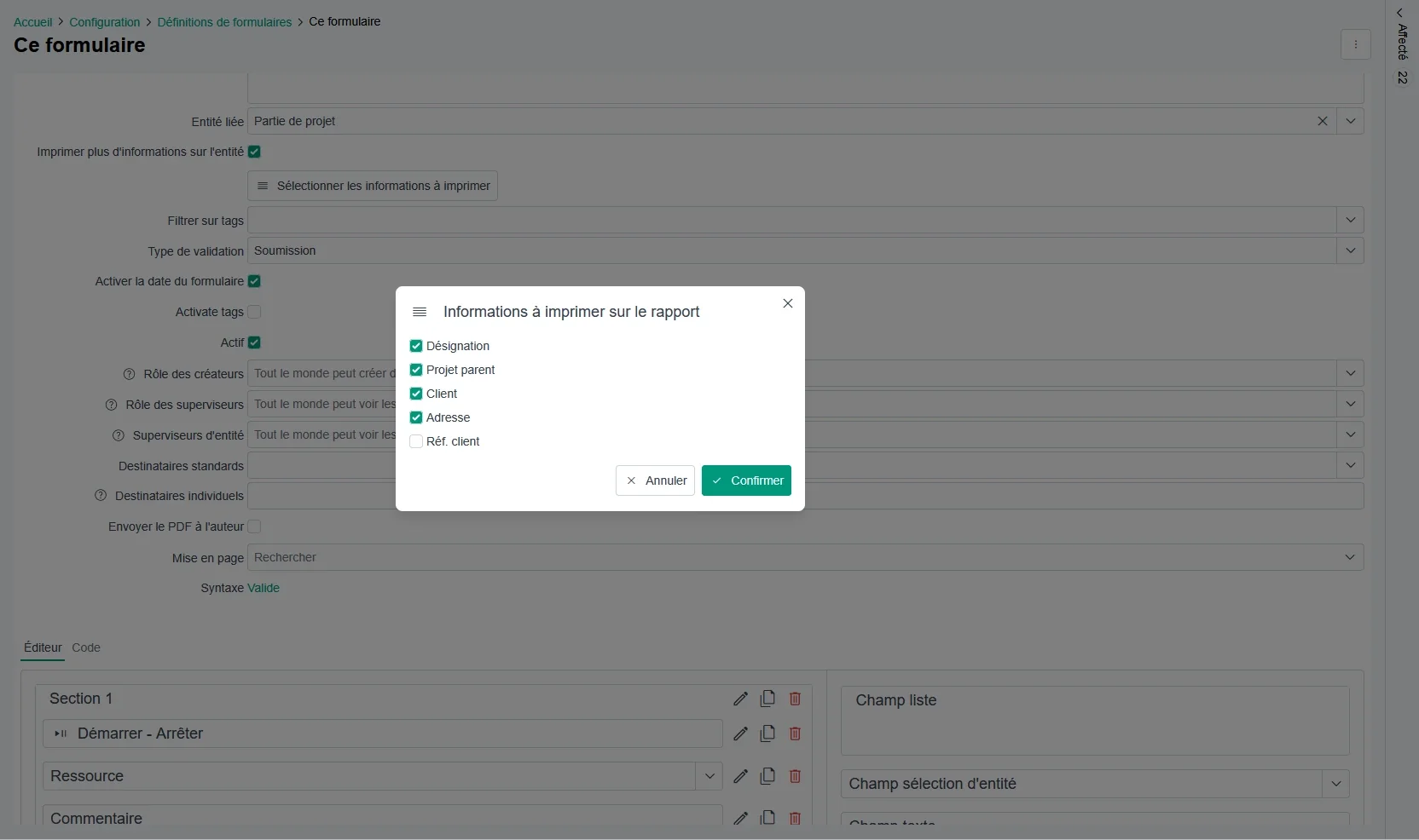 Configuring information to be printed in forms