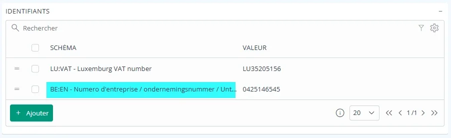Obligatorische Auswahl des Identifikationsschemas eines Geschäftspartners