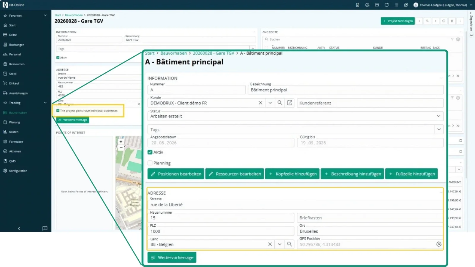 Individual address for a project section