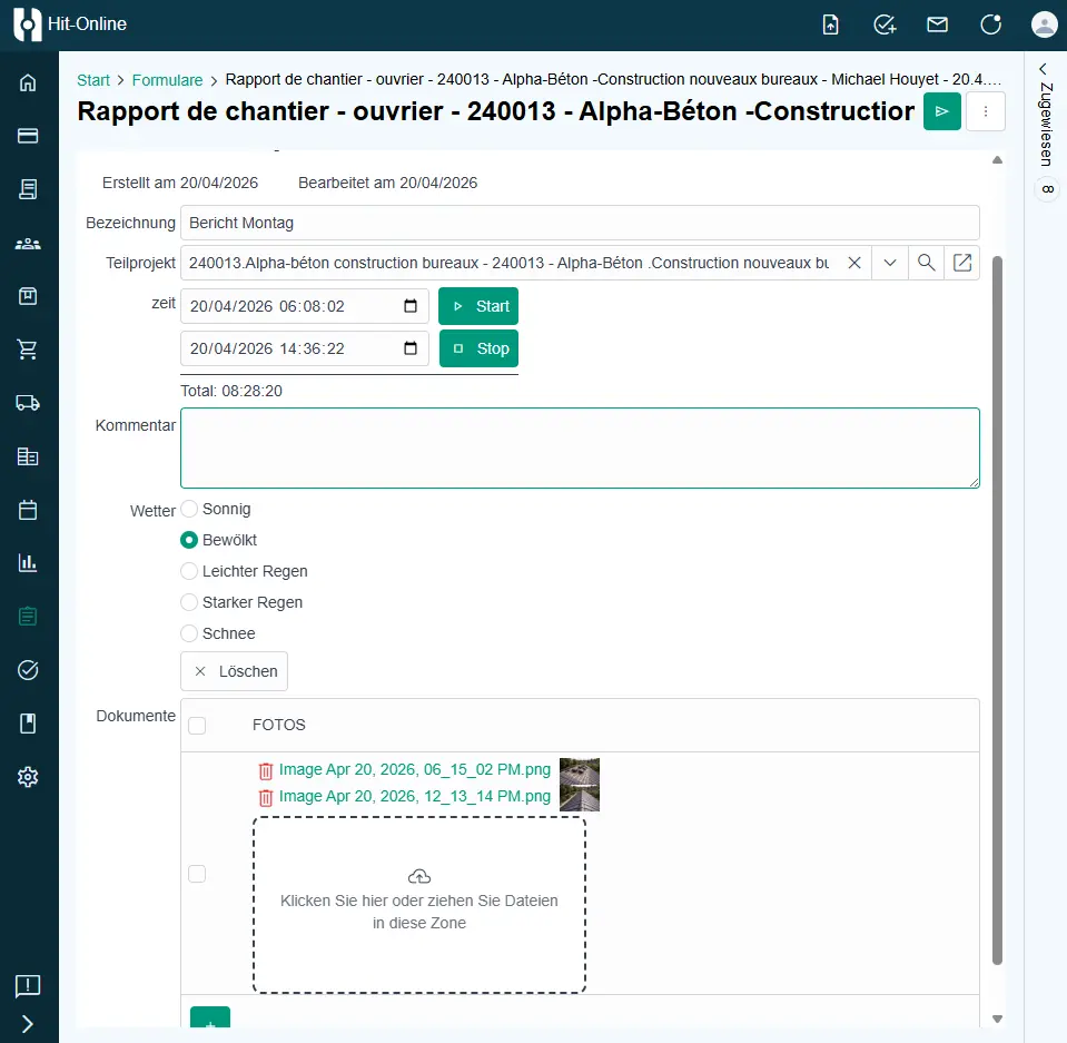 Encodage des heures et transactions dans Hit-Online