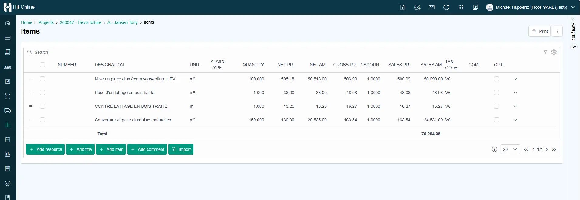 Devis et offres dans Hit-Online à l'écran