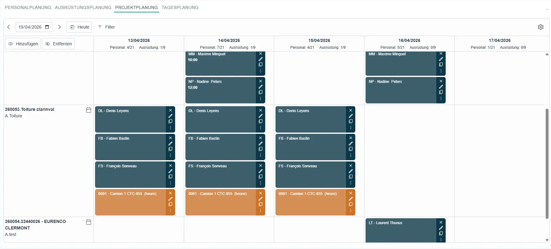 Planning et calendrier des interventions dans Hit-Online