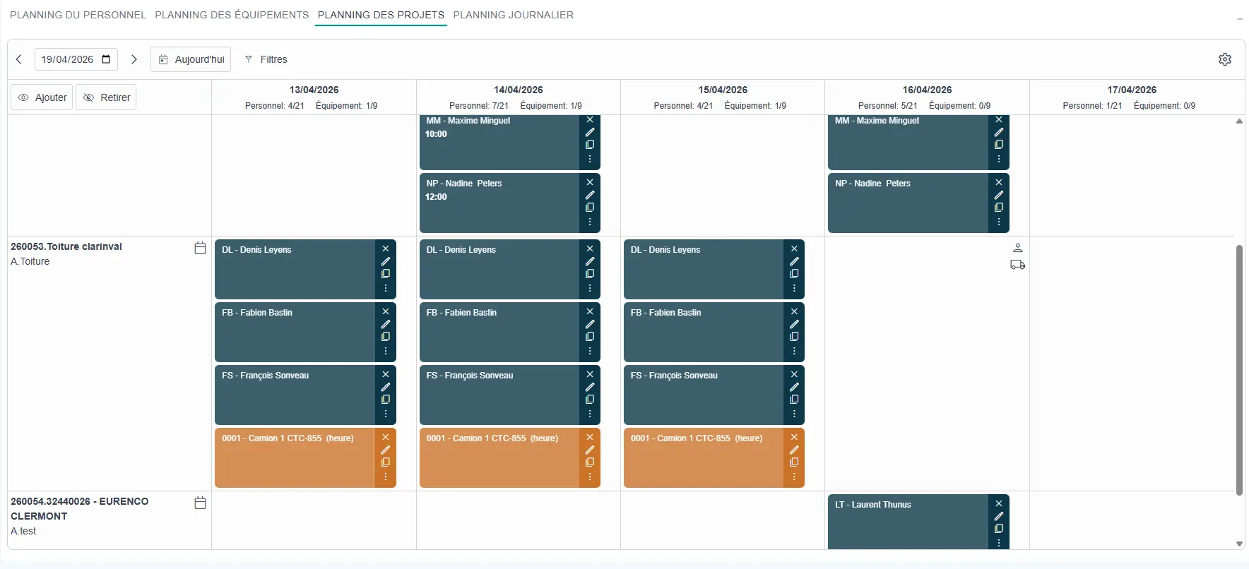 Planning des équipes et des chantiers dans Hit-Online